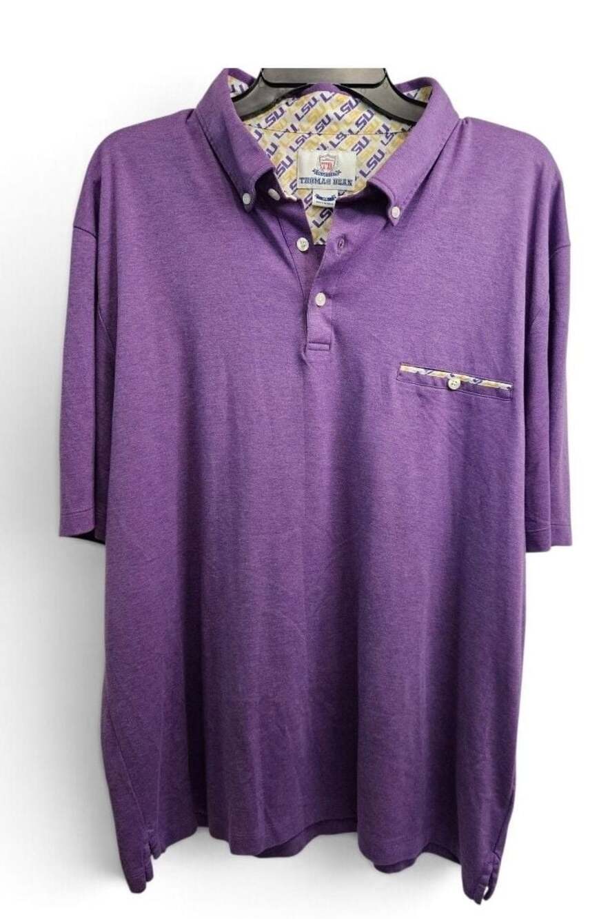 Thomas Dean Collegiate LSU Tigers Purple Short Sleeve Polo Shirt with Pocket